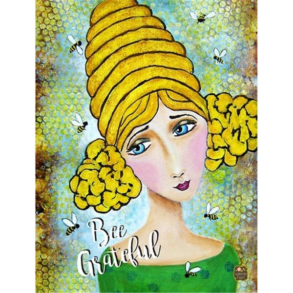 Carolines Treasures Bee Grateful Girl with Beehive Flag Canvas House Size VHA3008CHF
